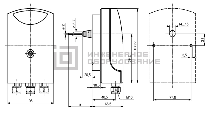 Габаритные размеры термостата QAF64.6-J Siemens QAF64.6-J