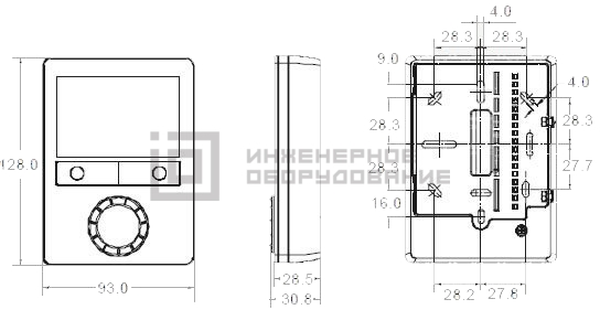 Габаритные размеры термостата RDG100T Siemens RDG100T