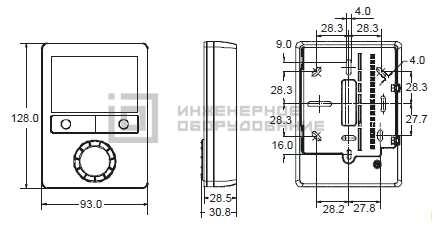 Габаритные размеры термостата RDG160TU Siemens RDG160TU