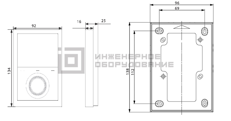 Габаритные размеры термостата RDG200T Siemens RDG200T