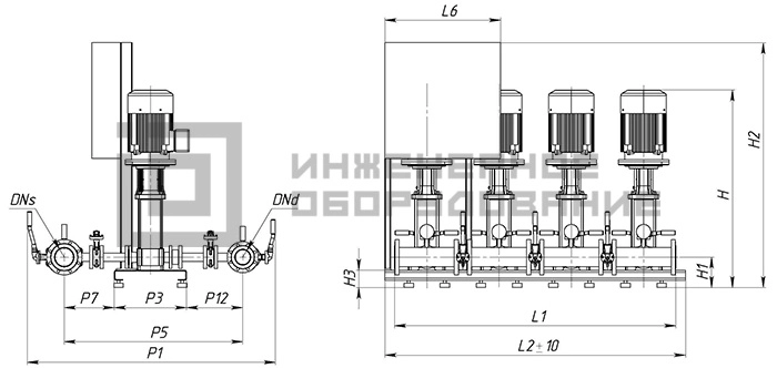 Размеры насосной установки пожаротушения CO 4 MVL 6402/SK-FFS-R Wilo Размеры насосной установки пожаротушения CO 4 MVL 6402/SK-FFS-R Wilo